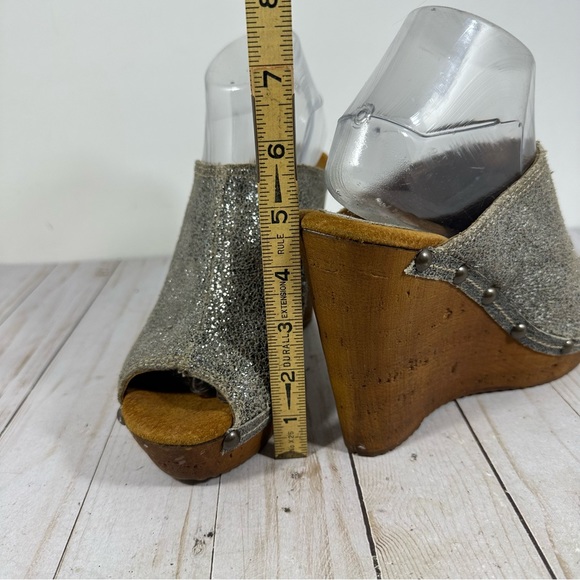 Sbbica Vintage Collection Metallic Silver Leather Mule Open Toe Wedge 39 - Picture 10 of 10